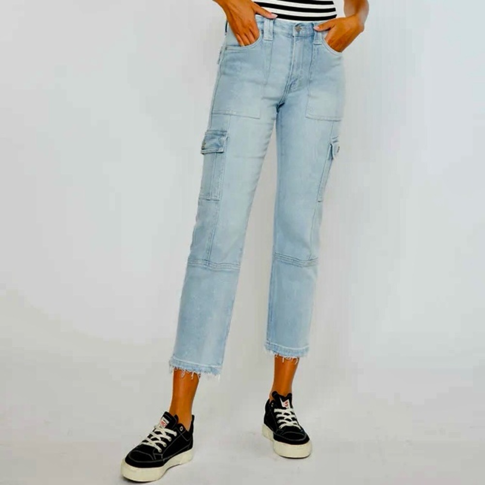 Kancan Felicity High Rise Cargo Jeans Women’s Sz 28 Slim Straight Leg Distressed